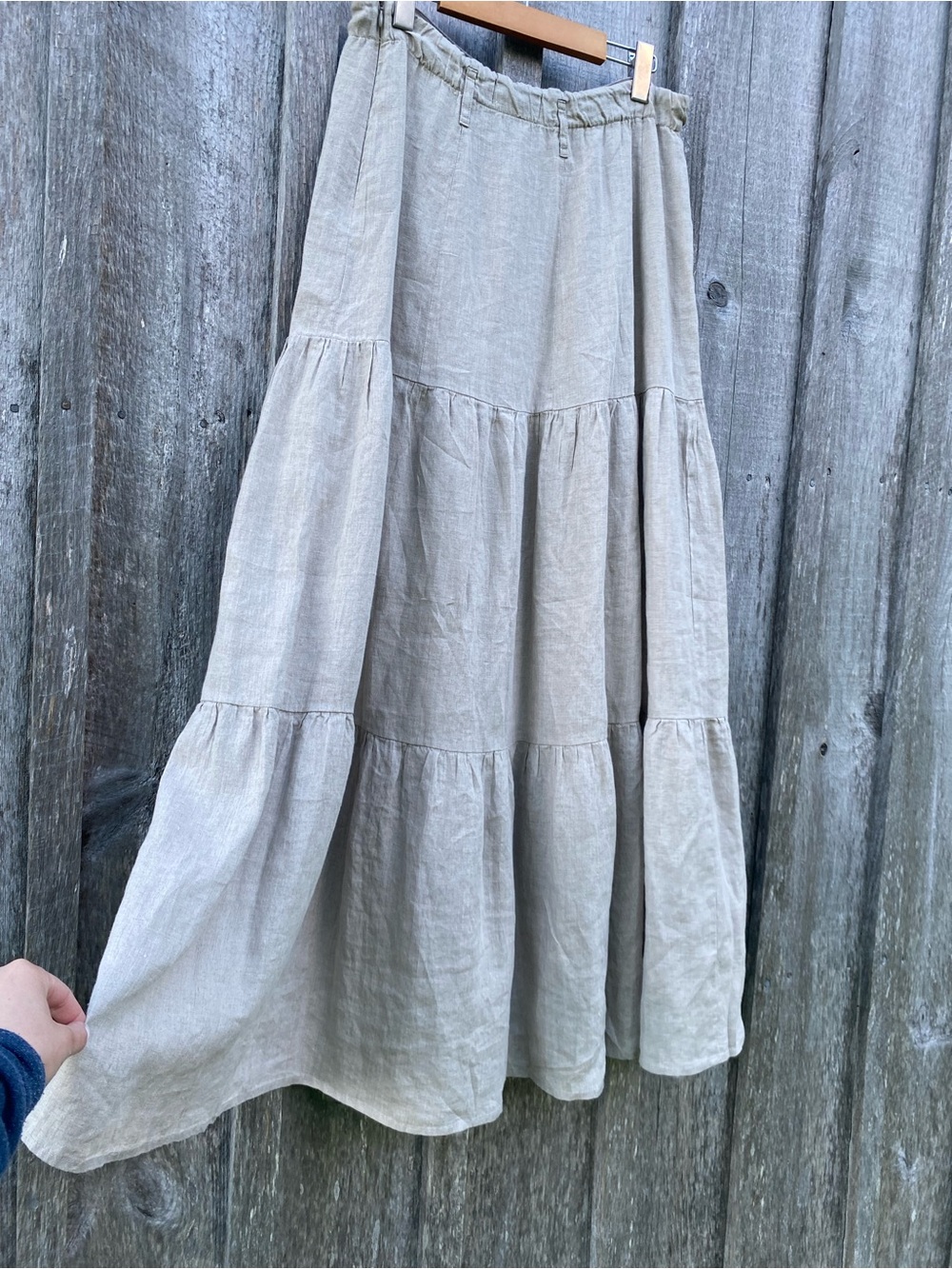 LueL LINENWEAR tiered maxi skirt beige neutral size 10 or M/L
